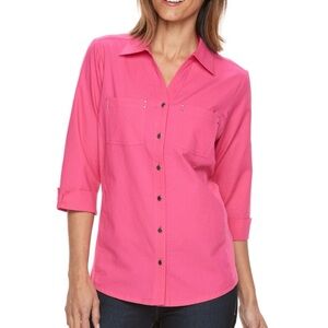 Croft & Barrow Hot Pink Knit-to-Fit Snap Front Shirt